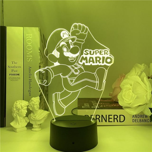 Luz nocturna Marios 3D LED que cambia de color para niños con base
