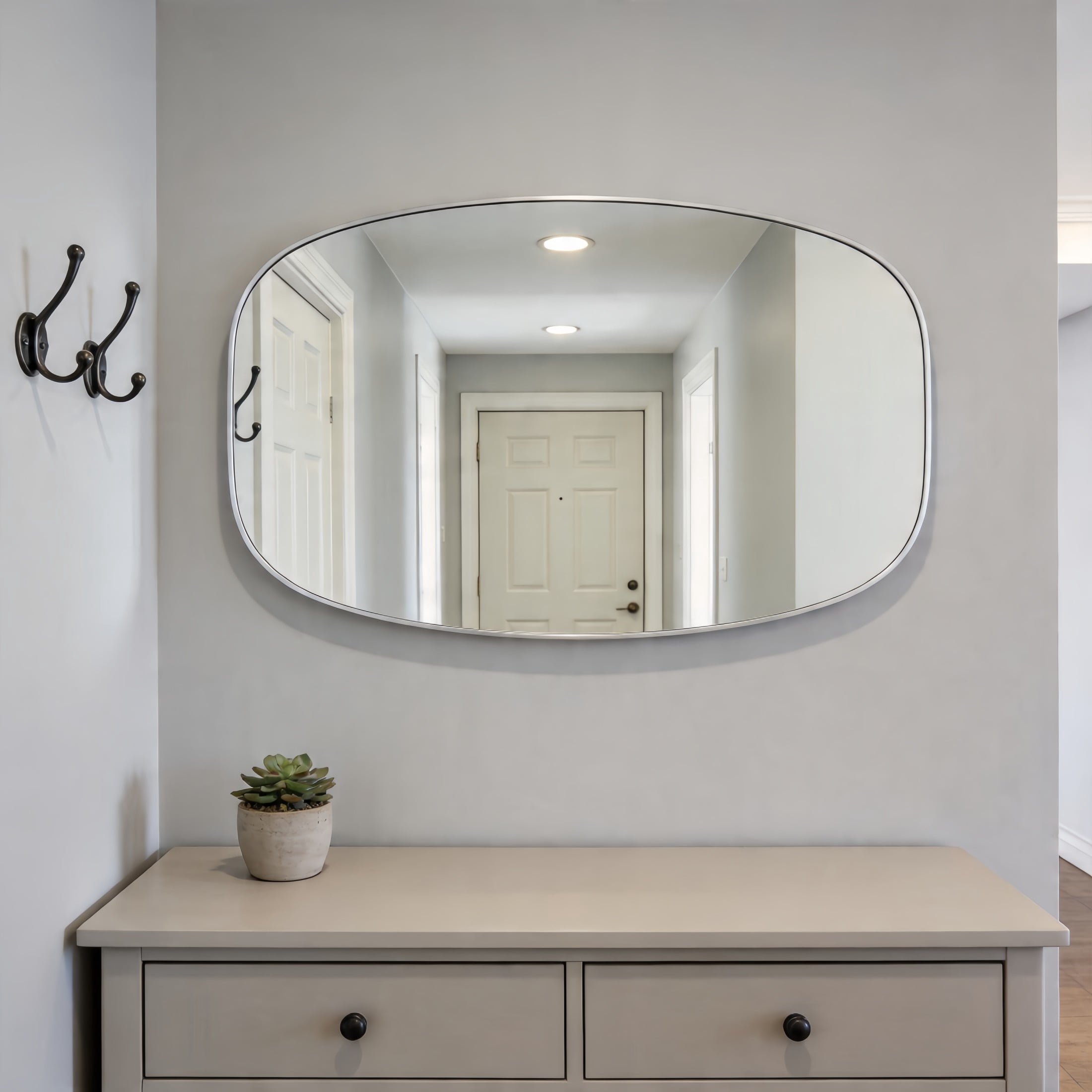 Noble House 30"x48" Unique Metal Framed Oval Wall Mirror, Modern Oblong Vanity Mirror for Bathroom & Entryway, Silver