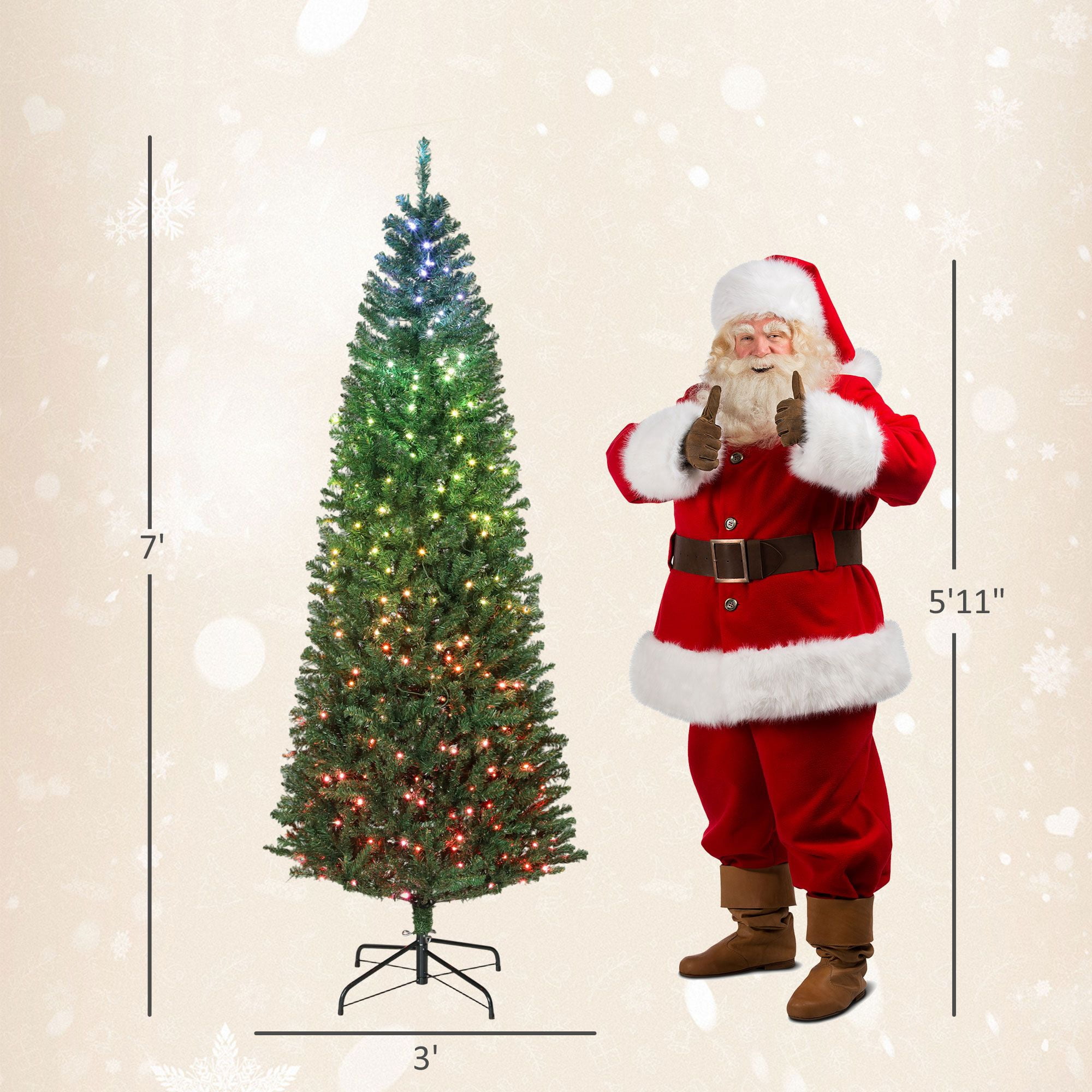 7 ft Artificial Christmas Tree with 350 LED Lights, Remote, Hinged Slim Fir, Daily Timer, 1245 Tips, Indoor Use