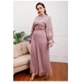 thumbnail image 2 of AURA Plus Size Elegant Jumpsuit Wide Leg High Waist Long Sleeve Pink 1XL-5XL, 2 of 7