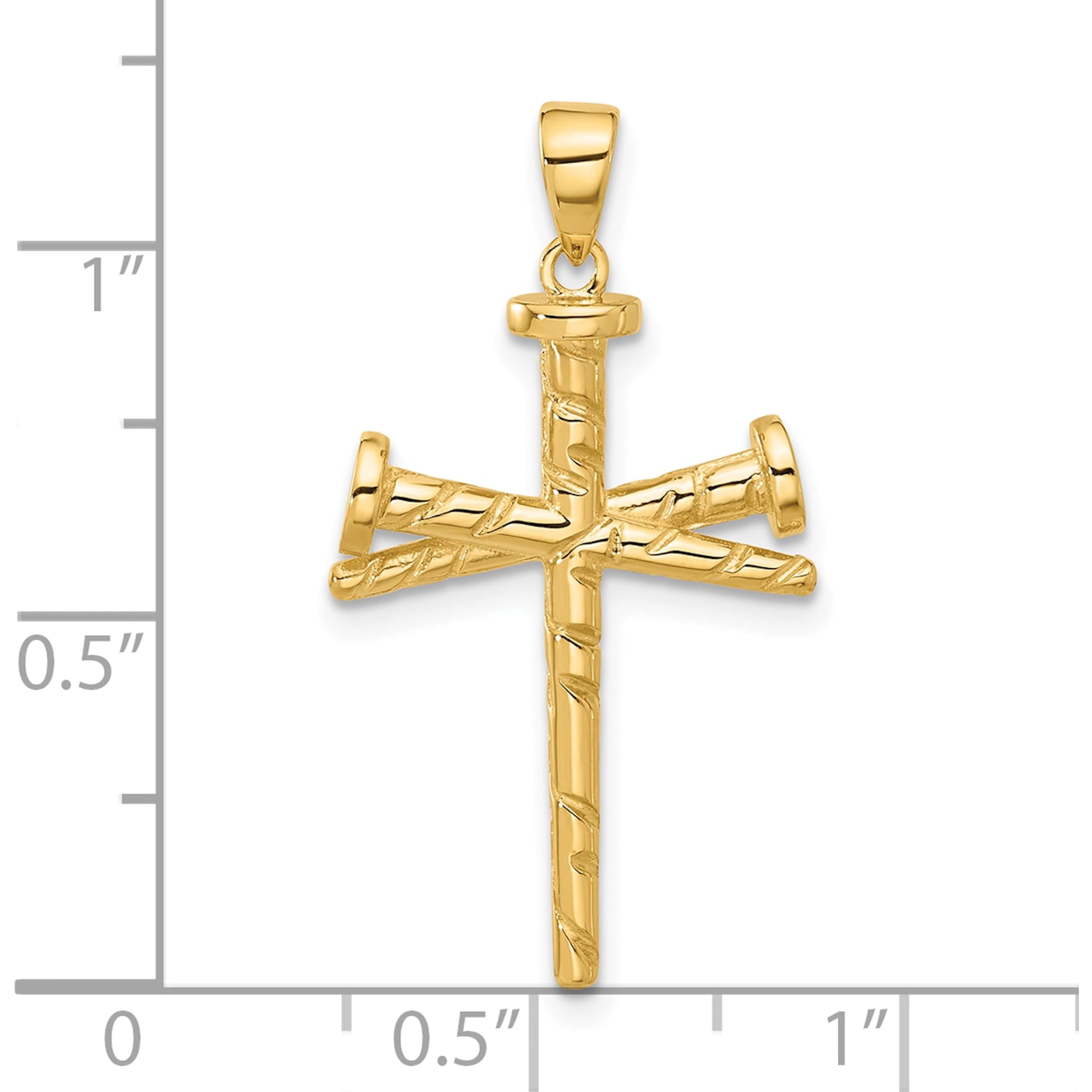 14K Yellow Gold Polished And Textured Nails Cross Pendant (Width 17) (Length 32) - Jbsp