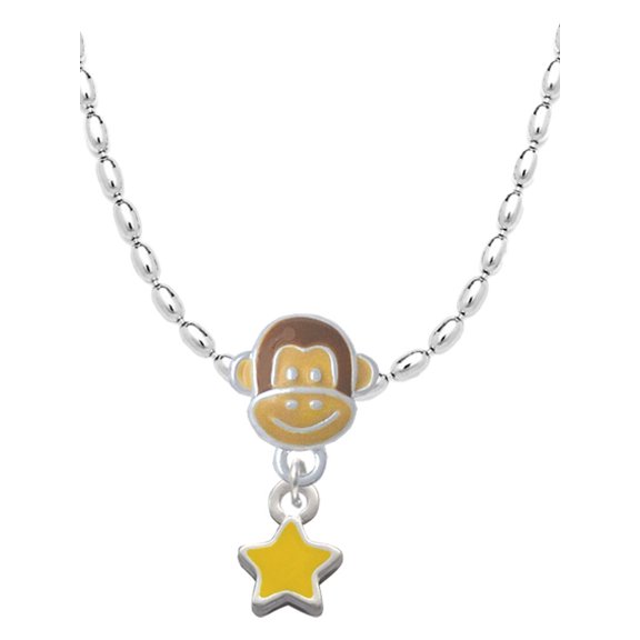 Delight Jewelry Silvertone Mini Yellow Star Mia Monkey Charm Necklace