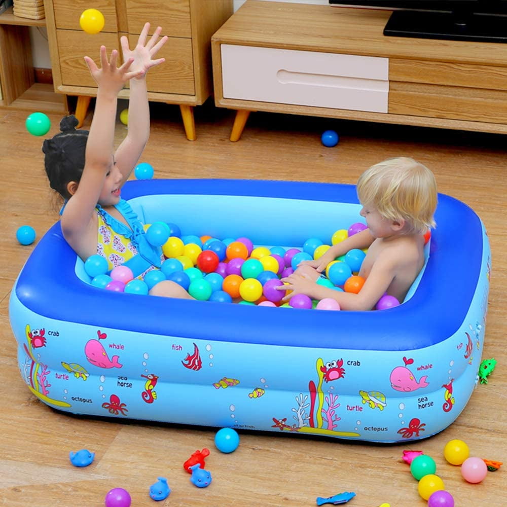 Inflatable Kiddie Pool 45x33x14 Inches with Soft Floor for Kids Indoor Outdoor Fun