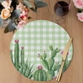 thumbnail image 3 of Green Cactus Tropical Round 13 Inch Placemats Set of 6, Sage Green Buffalo Plaid Summer HeatResistant Non Slip Place Mats for Dining Table, Wipeable Braided Kitchen Table Mats for Housewarming, 3 of 9