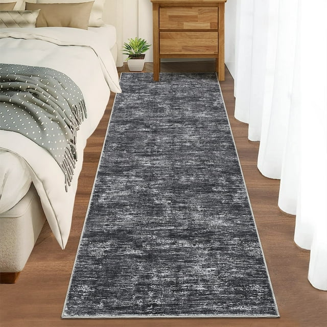 Garvee 2'x6' Modern Abstract Runner Rugs Washable Rug, Non Slip Low Pile Stain-Resistant Rug Contemporary Neutral Carpet for Hallway Bedroom Kitchen, Dark Gray