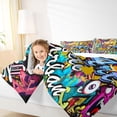 thumbnail image 4 of jejeloiu Watercolor Hippie Graffiti Full Size Comforter Sets,Abstract Artistic Bedding Sets For Kids 3-Piece, 4 of 8
