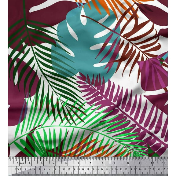 Soimoi Purple Cotton Duck Fabric Tropical Leaves Fabric Prints By Yard 42 Inch Wide