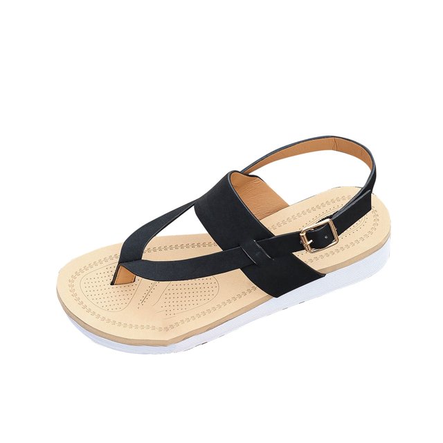 Sandales pour Femmes à Chevrons à Larges Brides Plateforme Compensée à Orteils Fendus à Bride Ajustable Confortables Décontractées d'Extérieur Sandales Plates Noires