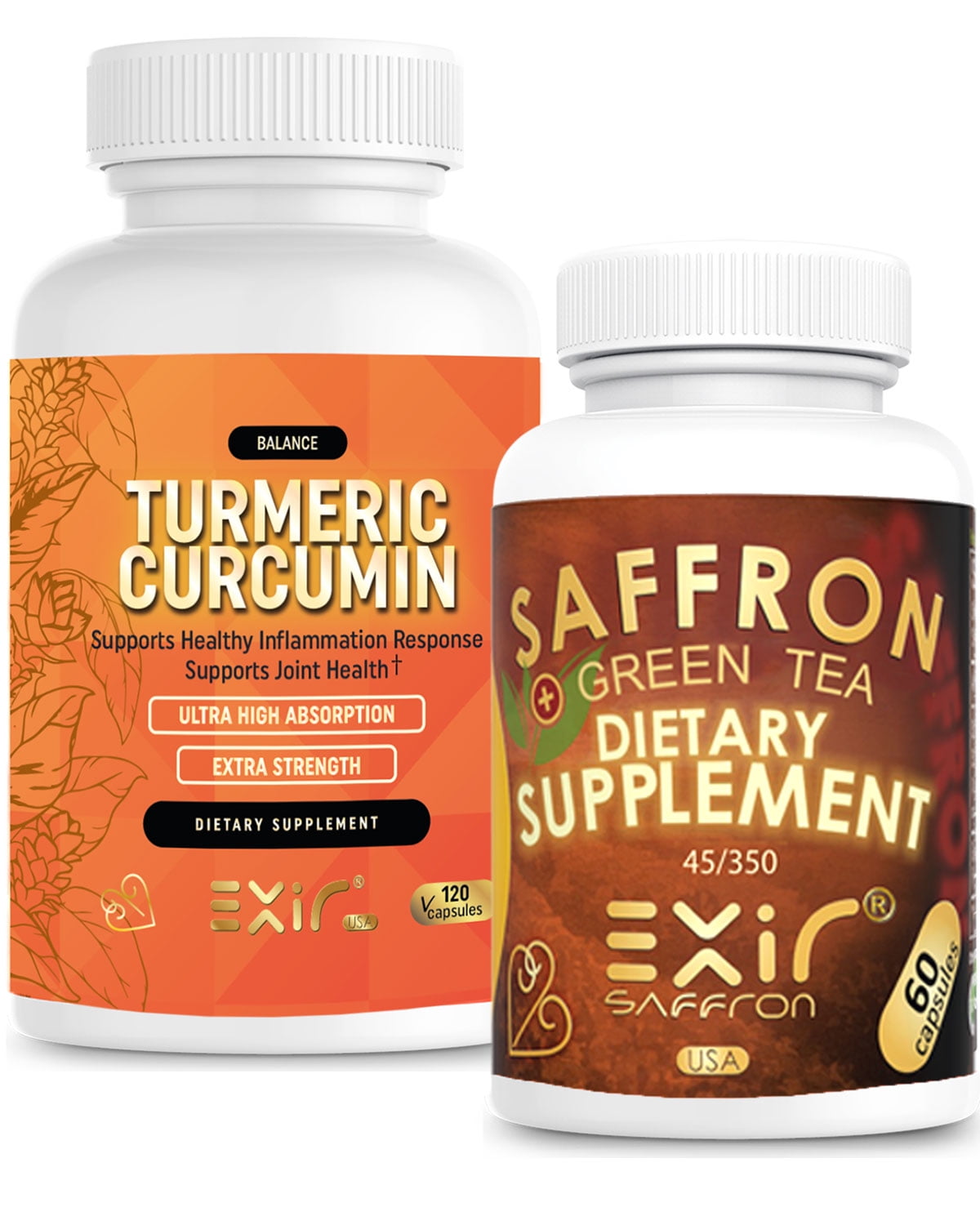Exir Urinary Tract & Prostate Premium Health Supplement, Turmeric Curcumin and Saffron 45mg