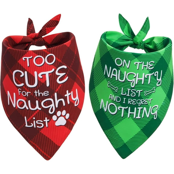 Christmas Dog Bandanas Funny, Dog Christmas Scarf 2 Packs, Pets Christmas Plaid Décor for Medium Large Dogs