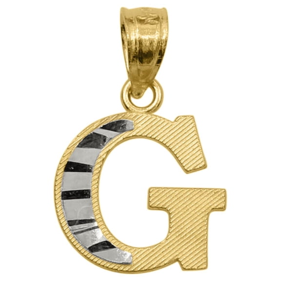 Precious Stars 14K Two-Tone Gold Diamond-cut Unisex Initial Letter 'G' Pendant - No Chain, Pendant Only