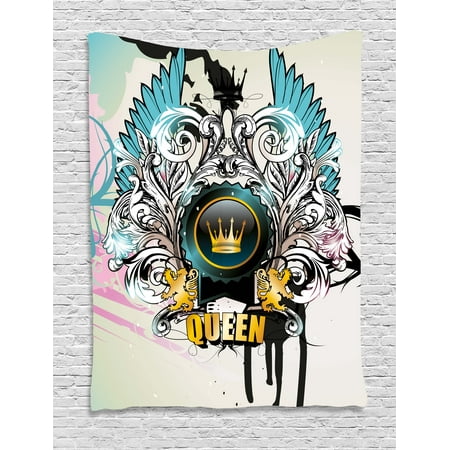 - Queen Tapestry, Artistic Design Arms Shield with Crown Wings and Victorian Floral Elements Imperial, Wall Hanging for Bedroom Living Room Dorm Decor, 40W X 60L Inches, Multicolor, by Ambesonne