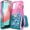 PinkAqua, variant on Nagebee Case for Samsung Galaxy A32 5G with Tempered Glass Screen Protector (Full Coverage), Sparkle Glitter Liquid Bling Diamond [Ring Holder & Wrist Strap] Women Girls Cute Case (Pink/Aqua)