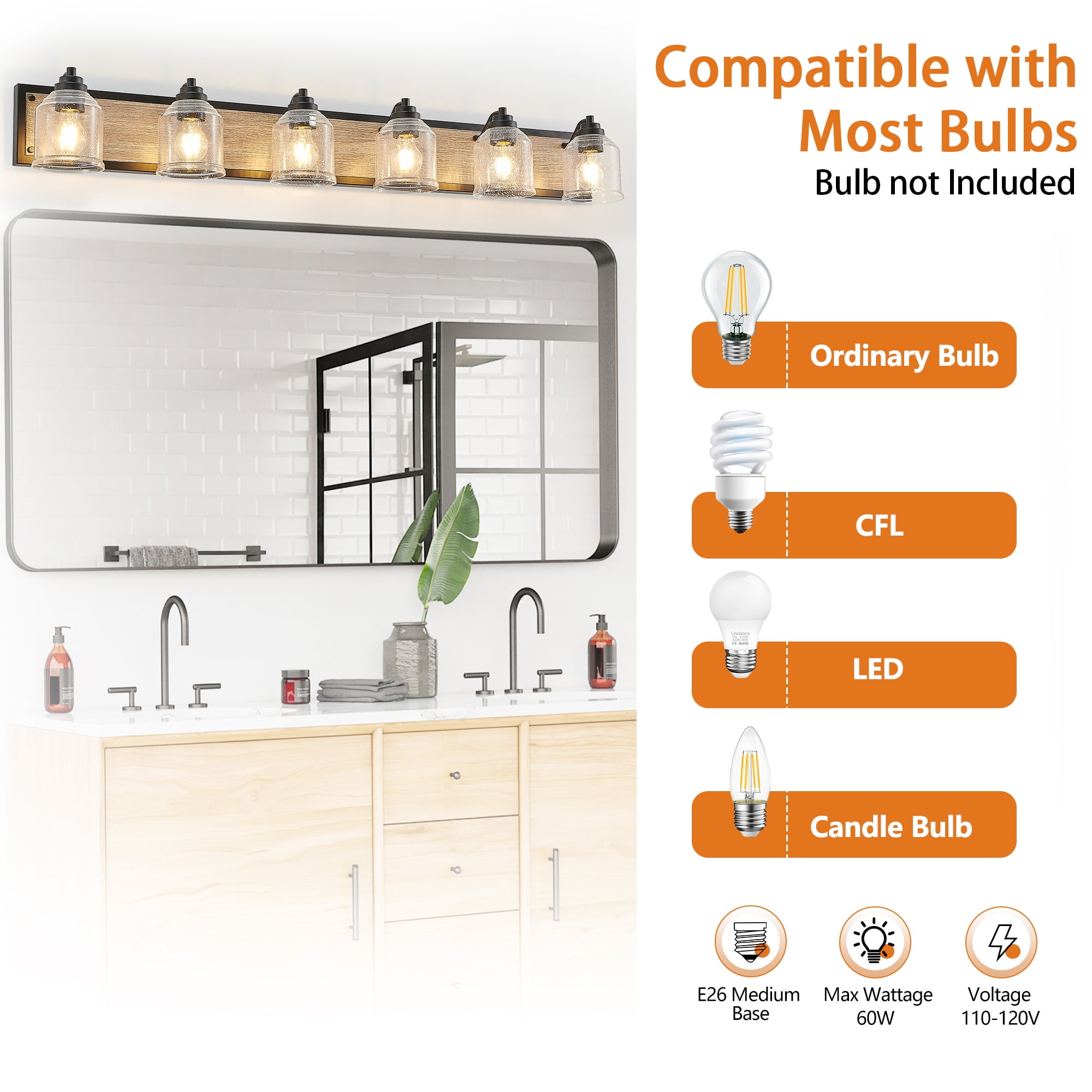 Anti-Rust Design 48-inch Bathroom Light Fixture with 6 LED Bulbs