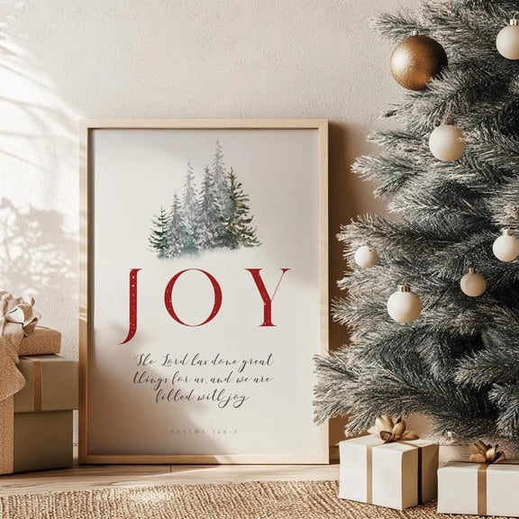 Joy Christmas Wall Art, Bible Verse Holiday Decor, Festive Seasonal Christmas Poster