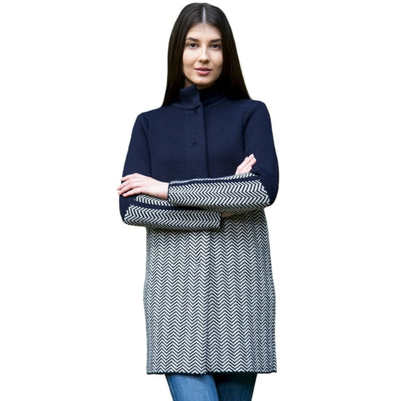 SAOL Buttons Up Wool Coat Women’s Long Outdoor Cardigan Irish Herringbone Jacket Made in Ireland