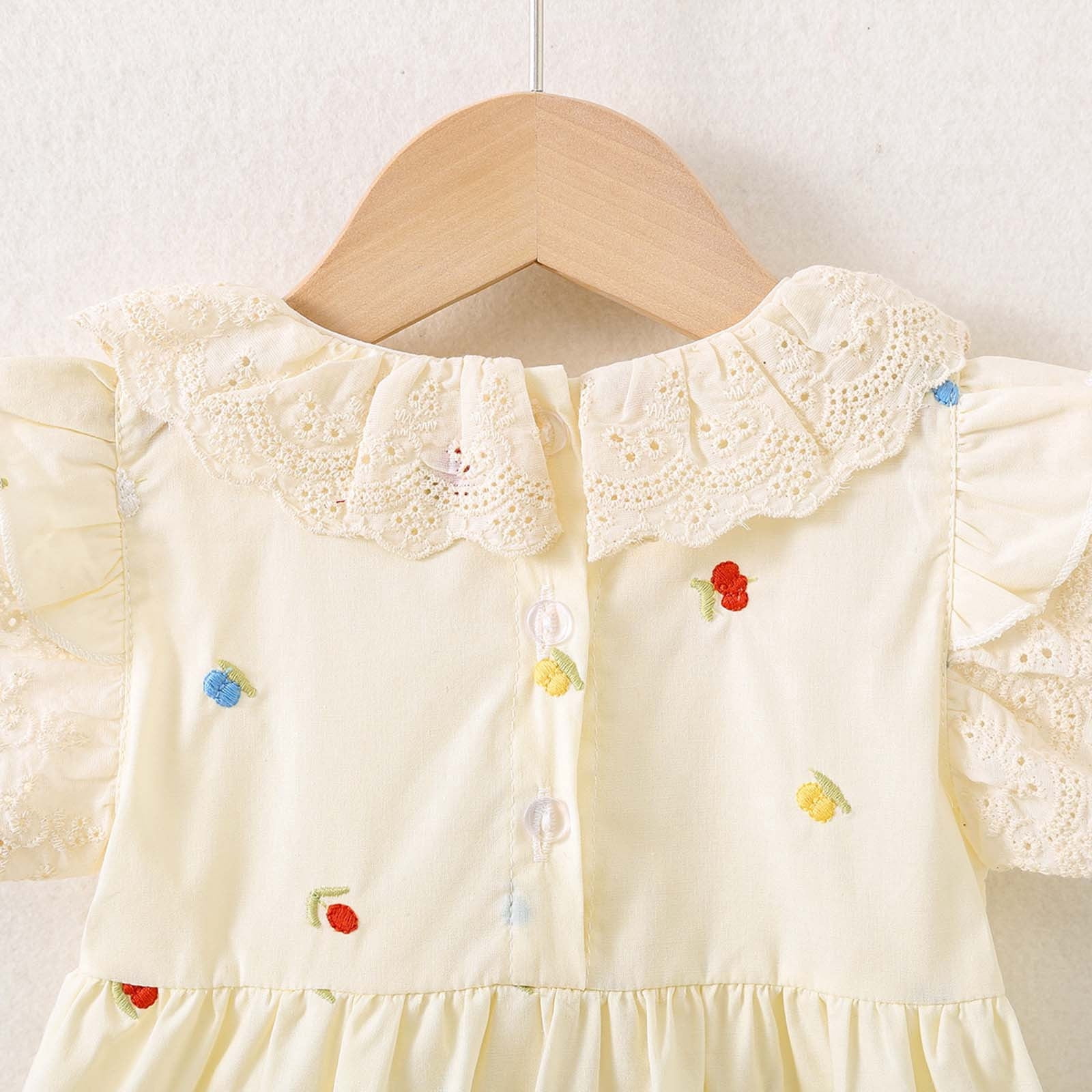 YHAJDS Baby Girl Sleeveless Dress Floral Embroidery Collar Dress