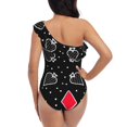 thumbnail image 5 of Picia Card Suits Pattern Women's One Piece Swimsuits,One Shoulder Swimwear Asymmetric ,Ruffle Monokinis Bathing Suits,High Waisted Flattering Bathing Suits-Medium, 5 of 8