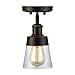 thumbnail image 3 of Rustic Glass Flush Mount Light Fixture Mini Clear Seeded Glass Shade Semi Flush Mount Ceiling Light for Hallway Farmhouse Kitchen Entryway, Oil Rubbed Bronze, 3 of 4