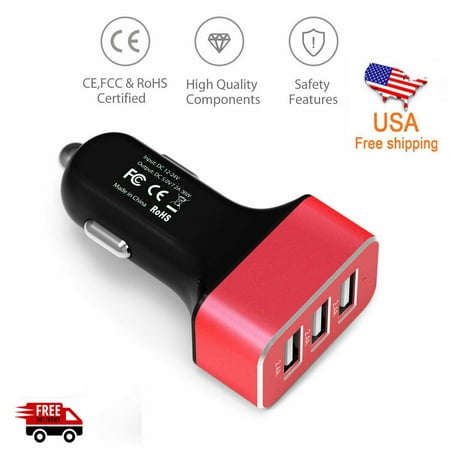 1Byone 3 USB Port Car Charger 7.2A Fast Charging for iPhones, iPads, Samsung Galaxy, HTC,  Android Smartphones, Tablet PCs, Mini Speakers, MP3/MP4 Players, PDAs, GPS Navigation