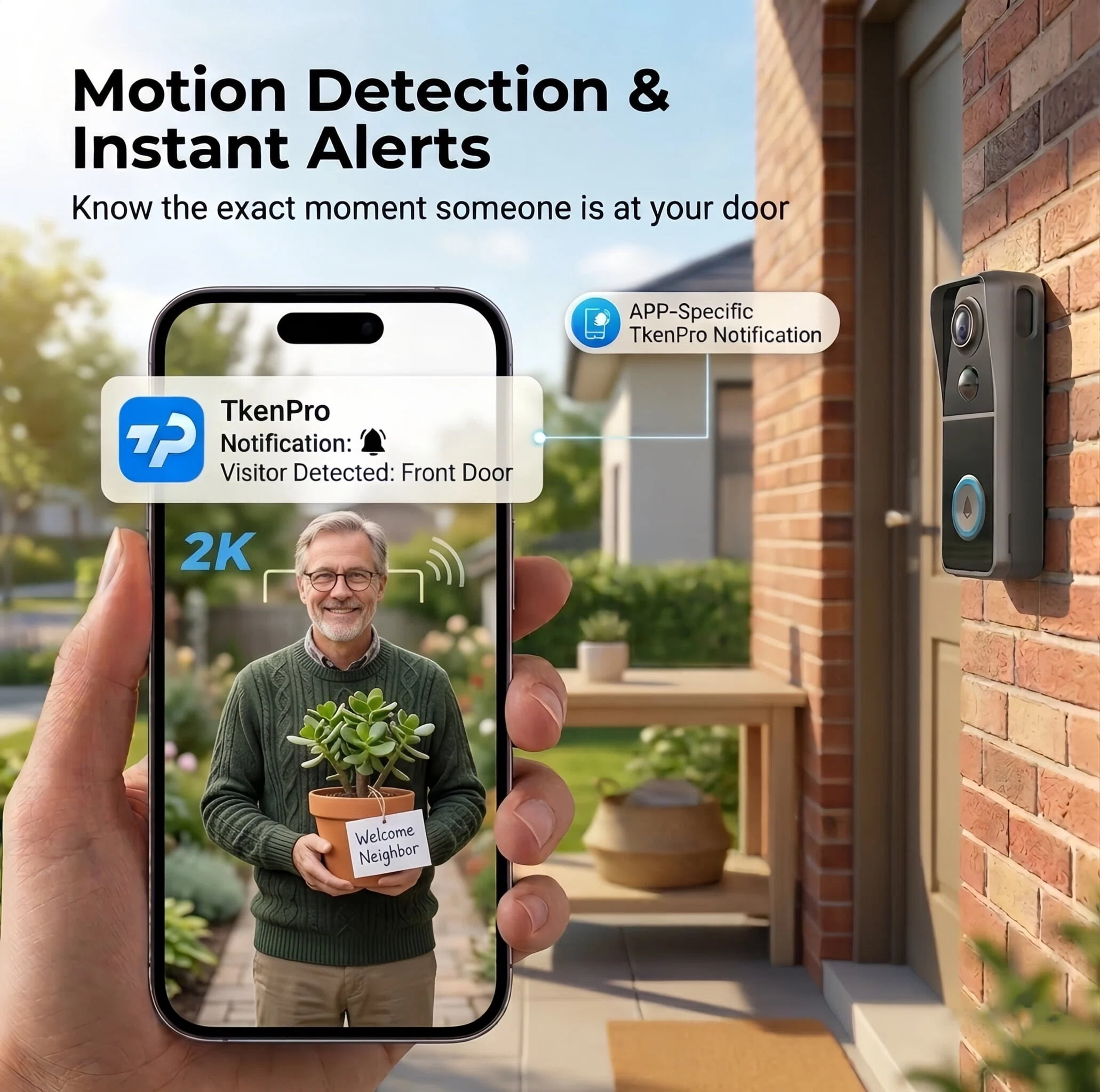 Liwan 2K Wireless Video Doorbell Camera with Chime, Smart PIR Motion Detection, 2-Way Audio, IP65 Waterproof Battery Powered Security Doorbell for Home