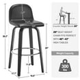 thumbnail image 5 of Swivel Bar Stools Set of 2, 29" Counter Height Upholstered PU Leather Barstools with Low Back Walnut Bentwood Legs, Mid Century Modern Bar Chair Kitchen Island Stool, 5 of 11