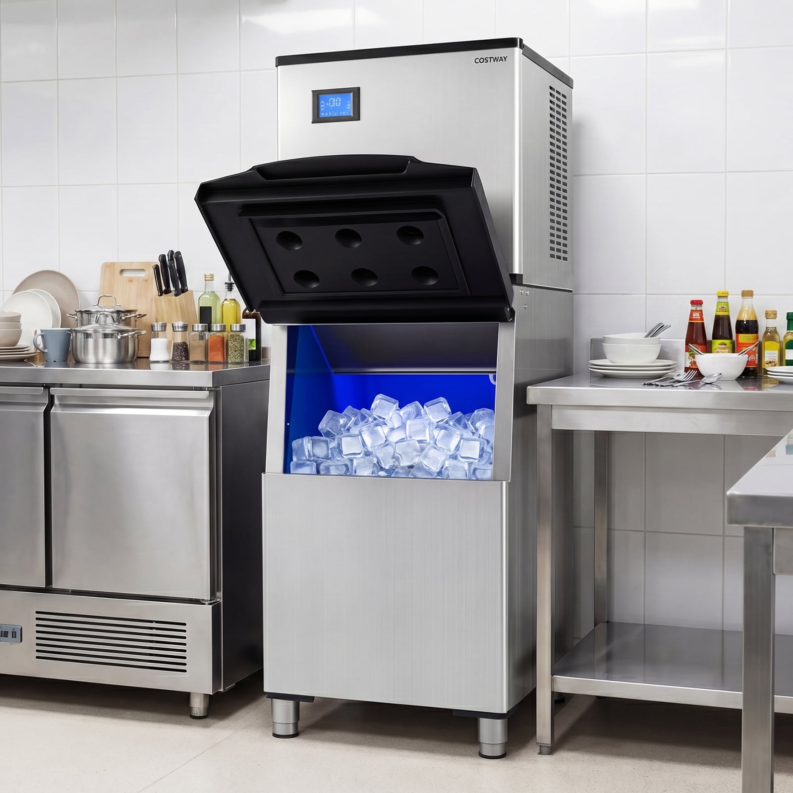 Costway Commercial Ice Maker 450 lbs/24H Ice Machine with 250 lbs Storage Bin Self-cleaning