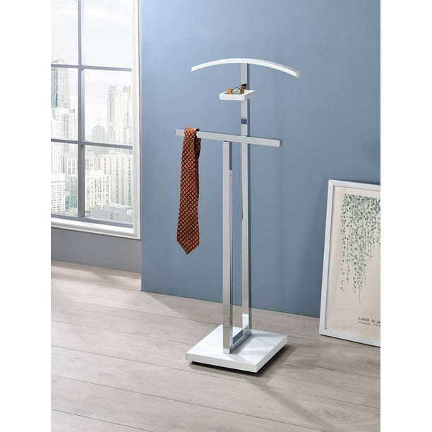 Westling Clothes Organizer Valet Rack, Chrome Metal & White Wood