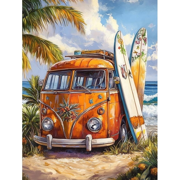 5D Bus and Surfboards Diamond Art 12x16 Inch Full Drill Diamond Painting Kits for Adults & Beginners - DIY Art Crafts for Relaxation and Home Wall Decor 458A