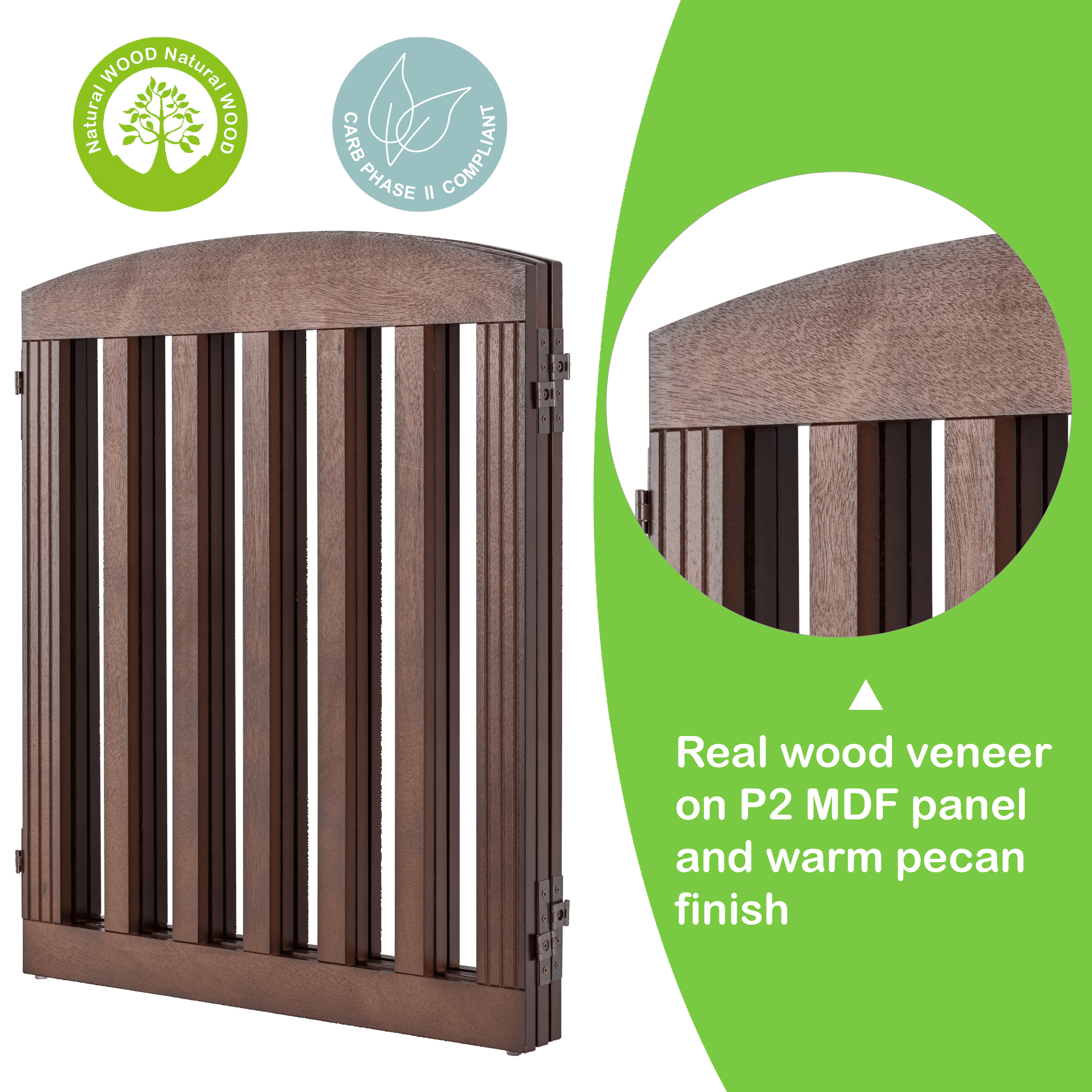 STAROUS Foldable Dog Gate, Dog Gates for Doorways, Stairs, The House, Wooden Freestanding Pet Gate Indoor, Step Over Puppy Gate, 3 Panels, Brown