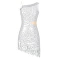 thumbnail image 3 of iEFiEL Womens Salsa Latin Dance Dress Sequins Fringes Asymmetric Shoulder Ballroom Dancewear, 3 of 7