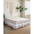 thumbnail image 2 of Pink Striped Wrap Around Bed Skirts for California King Bed 16" Drop,Bed Skirt with Adjustable Elastic Belt Dust Ruffle Bed Valance Multicolor Grey White Horizontal Stripes Bed Frame Cover, 2 of 7