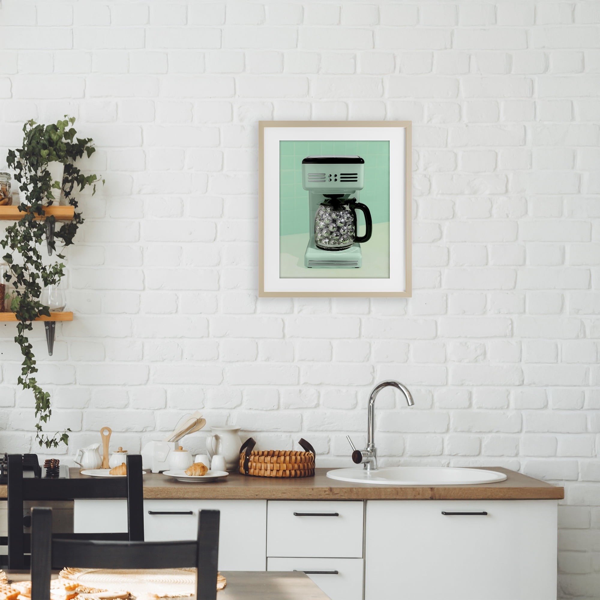 Stupell Industries Disco Coffee Maker over Green Birch Framed Print Under Glass, design by LISH Creative