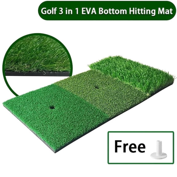 Portable & Foldable Golf Hitting Mat, 3-in-1Putting Green Golf Mat with Rubber Tee, 11.81x23.62in Golf Turf Mat for Practice, Backyard Golf Mats Practice Indoor, Chipping & Putting Training