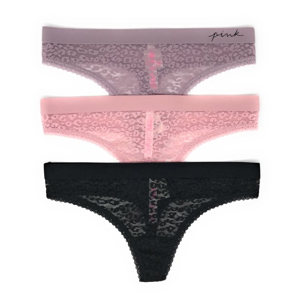 Victoria's Secret PINK Logo Thong Panty Set of 3