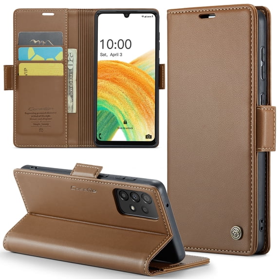 Feishell Wallet Case for Samsung Galaxy A32 5G, RFID Blocking Magnetic Clasp Shockproof Cover, Premium PU Leather Flip Case with Credit Card Slots Holder Kickstand for Galaxy A32 5G,Brown