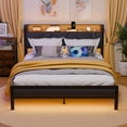 thumbnail image 4 of BYT Queen Bed Frame with Upholstered Storage Headboard, Metal Platform Bed Station with Charging Station & LED, Noise-Free, No Box Spring Needed, 4 of 10