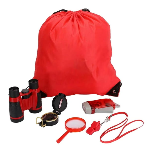 Kit de exploración al aire libre, bolsa con cordón, linterna, telescopio educativo, lupa rojo