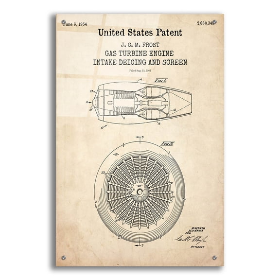 Epic Art 'Gas Turbine Engine Blueprint Patent Parchment,' Acrylic Glass Wall Art, 24"x36"