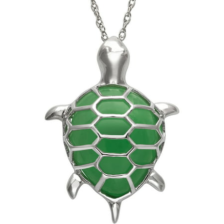 16mm x 13mm Dyed Green Jadeite Sterling Silver Turtle Pendant, 18
