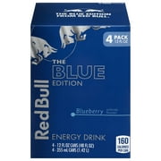 Red Bull Blue Edition Energy Drink, Blueberry, 114mg Caffeine, 12 fl. oz., Pack of 4 Cans