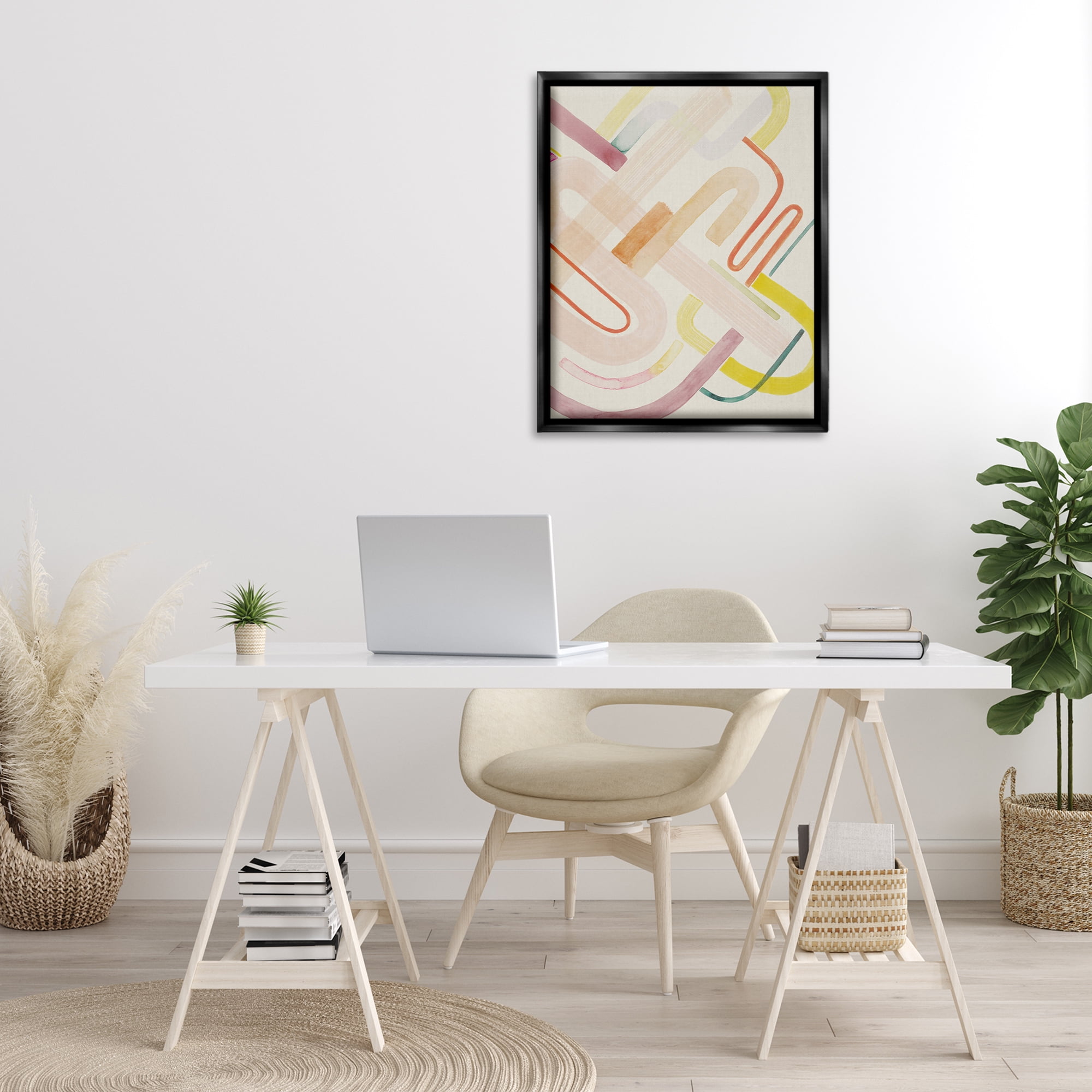 Stupell Industries Overlapping Curved Shapes Abstract Painting Black Floater Framed Canvas Art Print Wall Art, 25 x 31