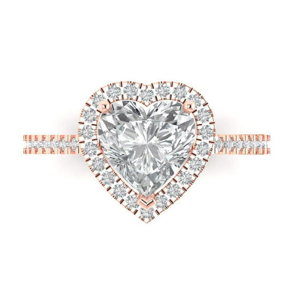 Halo Engagement Ring for Women - 2.285ct White Sapphire in 14K Rose Gold Promise Ring