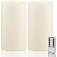 thumbnail image 1 of 2 Pack 6" x 4" Outdoor Plastic Electric flameless Candles with Remote Control and Timer, Battery Operated Flickering LED Pillar Fake Candle for Home, Wedding Decor, Ivory, 1 of 8