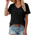 thumbnail image 5 of Short Sleeve Summer V Neck Women Solid Casual Tee Shirt with Pocket, 5 of 6