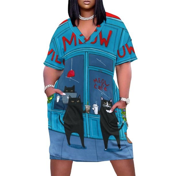 The MEOW Cafe-vestido largo holgado con bolsillos para mujer ropa para mujer