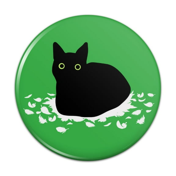 Black Cat Sitting on Feathers Pinback Button Pin