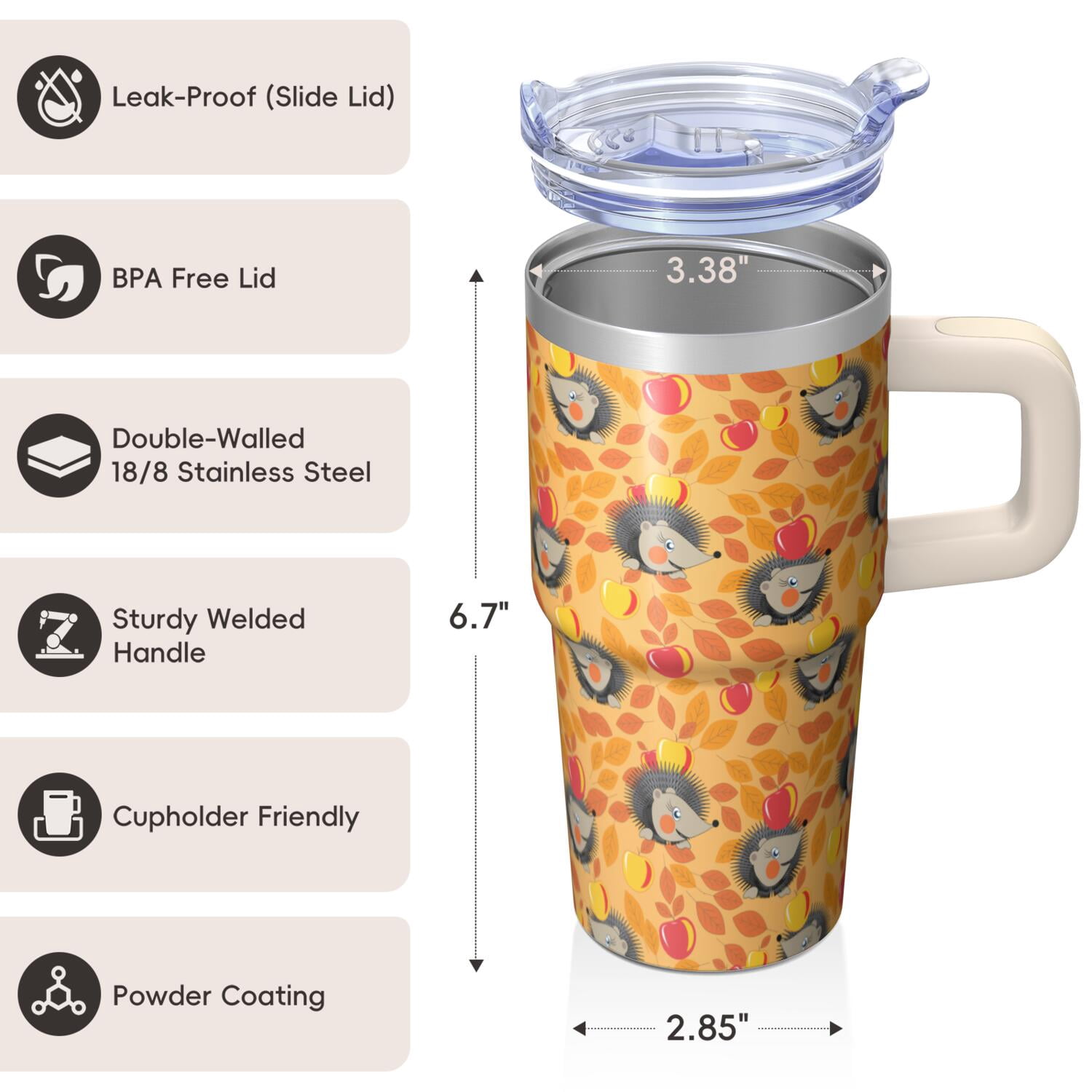 20oz Hedgehog Stainless Steel Tumbler with Handle and Straw Insulated Coffee Mug Travel Water Bottle with Lid and Straw Great for Hot Coffee Cold Iced Tea Gift for Hedgehog Enthusiasts Women Men
