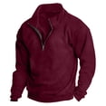 thumbnail image 3 of Leey-World Men's Quarter Zip Fleece Pullover, Stand Collar Thermal Long Sleeve Sweatshirt for Outdoor Casual Hiking(Wine,3XL), 3 of 3