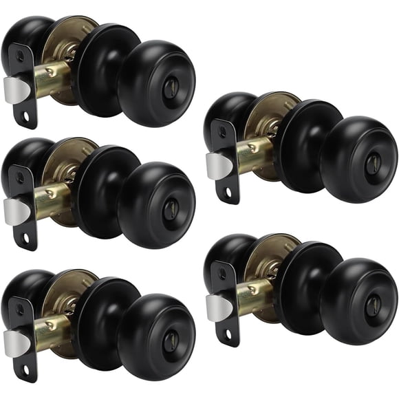 5 Pack Matte Black Door Knobs Interior Privacy, Black Interior Door Knobs for Bedroom or Bathroom Classic Round Doorknobs Hardware